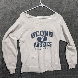 UConn Huskies Athletic Dept Sweatshirt Grey Off Shoulder Raw Hem Vintage Style